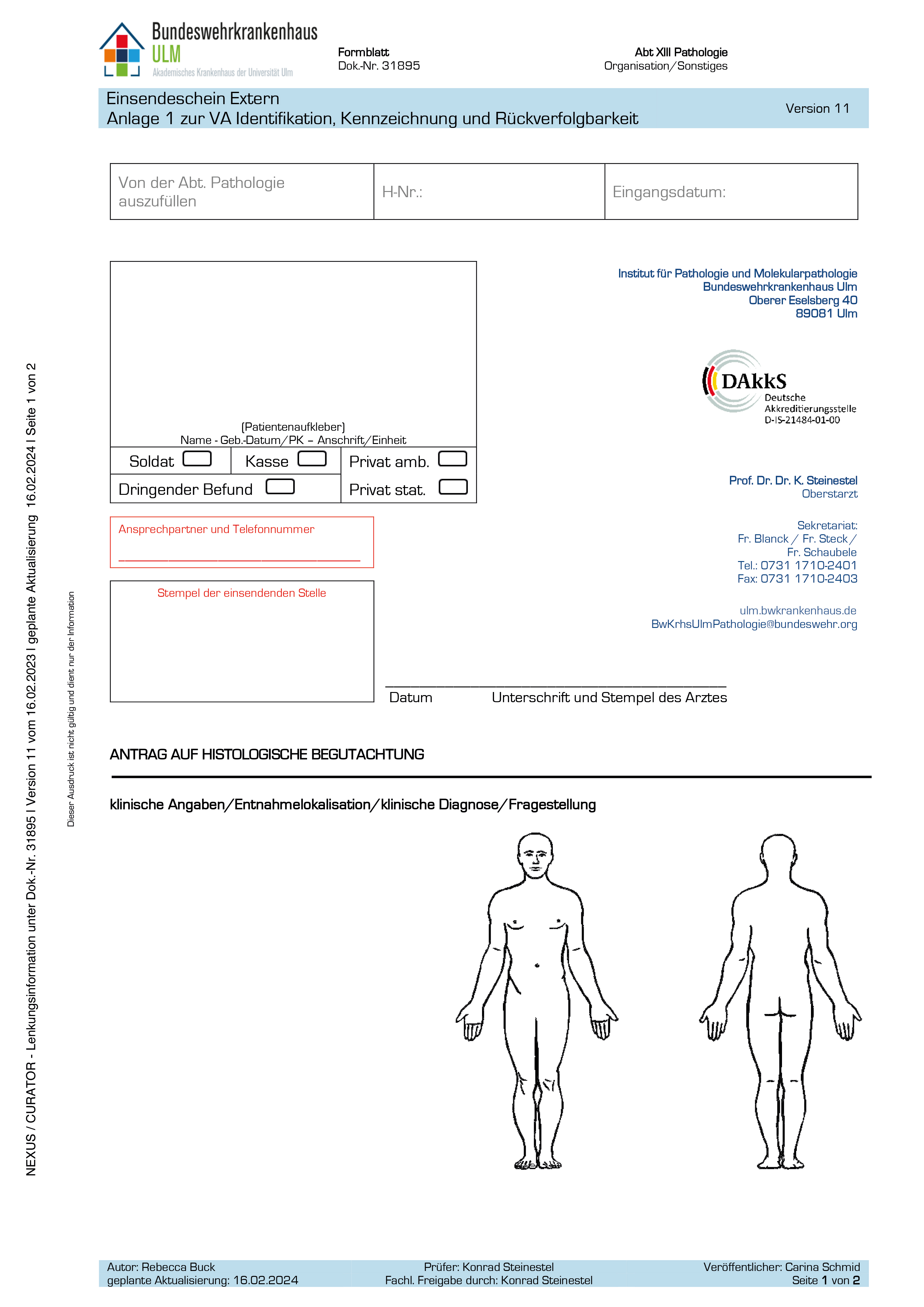 Einsendeschein Extern