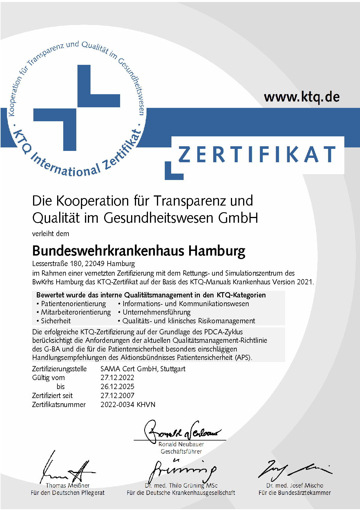 KTQ-Zertifikat Bundeswehrkrankenhaus Hamburg
