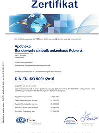 Zertifiziert nach DIN EN ISO 9001:2015 am BwZKrhs Koblenz