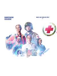 Eine Collage von Sanitätern und einem Sanitätssoldaten vor weißen Grund